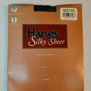 Vintage Hanes Silky Sheer Barely Black Pantyhose Size CD